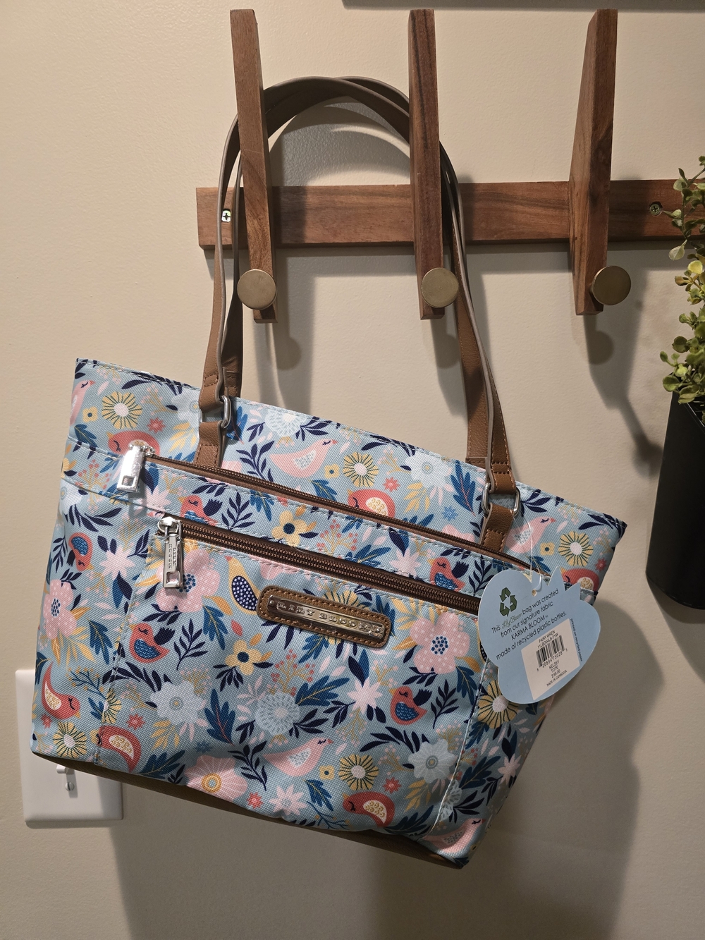 Lily Bloom Floral Multi-Color Tote Bag with Brown Straps